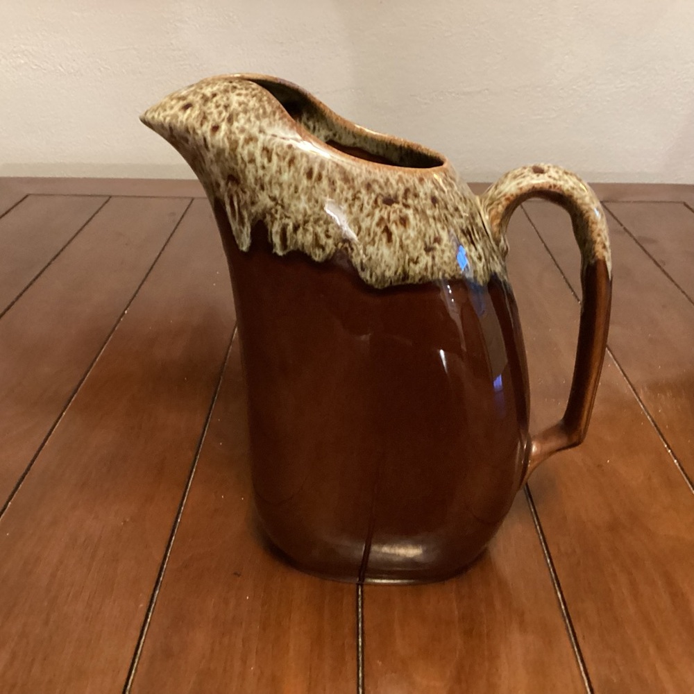 Large brown drip glaze pitcher9” high